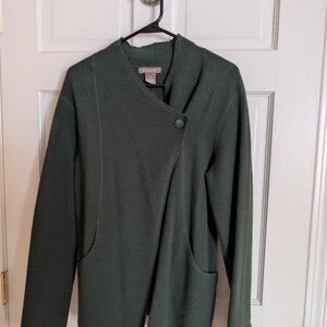 Kenar 100% Boiled Wool Green Asymmetrical Cardigan Medium
